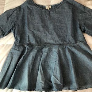 AG Short Sleeve Ruffle Denim Shirt